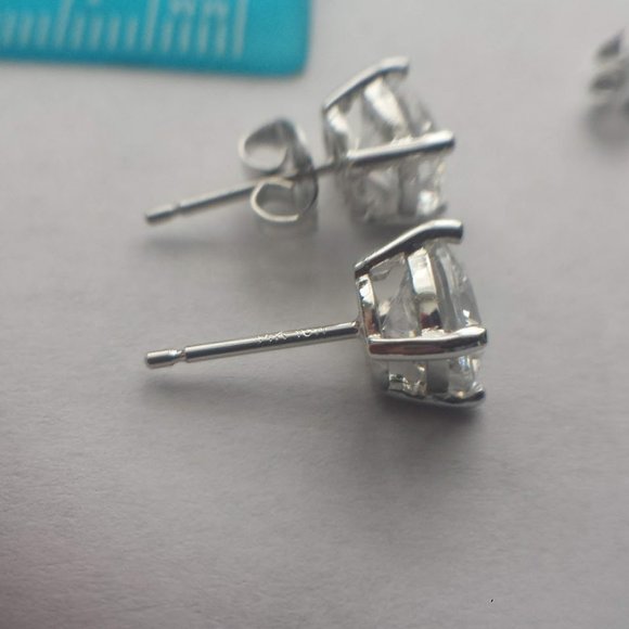 14k White Gold Stud Earrings Solid Gold 14k - Picture 8 of 15